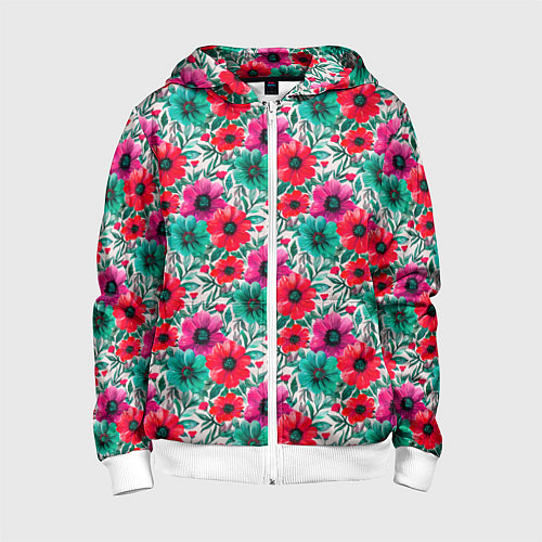 Детская толстовка на молнии Анемоны цветы яркий принт / 3D-Белый – фото 1