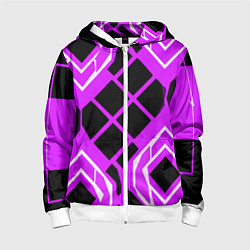 Толстовка на молнии детская Чёрные квадраты и белые полосы на фиолетовом фоне, цвет: 3D-белый