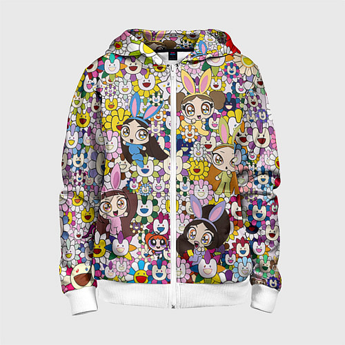 Детская толстовка на молнии Right now NewJeans and Takashi Murakami / 3D-Белый – фото 1