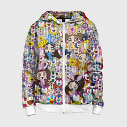 Детская толстовка на молнии Right now NewJeans and Takashi Murakami