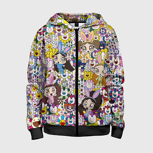 Детская толстовка на молнии Right now NewJeans and Takashi Murakami / 3D-Черный – фото 1