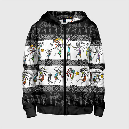 Детская толстовка на молнии Кокопелли - боги индейцев хайда / 3D-Черный – фото 1