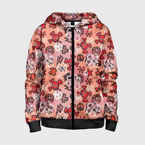 Детская толстовка на молнии Череп с костями узор / 3D-Черный – фото 1