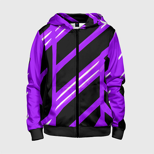 Детская толстовка на молнии Чёрно-белые полосы на фиолетовом фоне / 3D-Черный – фото 1