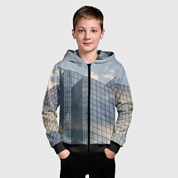 Толстовка на молнии детская Городское небо и зеркальная многоэтажка, цвет: 3D-черный — фото 2