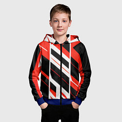 Толстовка на молнии детская Black and red stripes on a white background, цвет: 3D-синий — фото 2