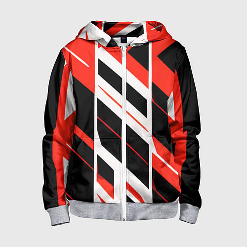 Детская толстовка на молнии Black and red stripes on a white background / 3D-Меланж – фото 1