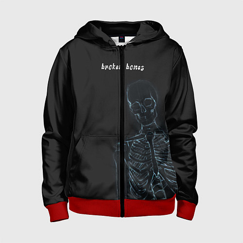 Детская толстовка на молнии Broken bones / 3D-Красный – фото 1