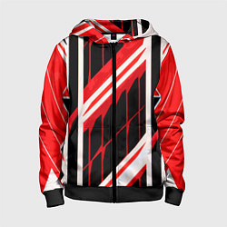 Толстовка на молнии детская Red and white lines on a black background, цвет: 3D-черный