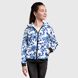 Толстовка на молнии детская Цветы и птицы орнамент, цвет: 3D-черный — фото 2