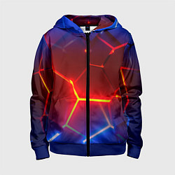 Толстовка на молнии детская Светящиеся лавой неоновые плиты в разломе, цвет: 3D-синий