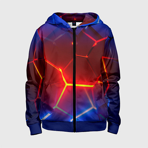 Детская толстовка на молнии Светящиеся лавой неоновые плиты в разломе / 3D-Синий – фото 1