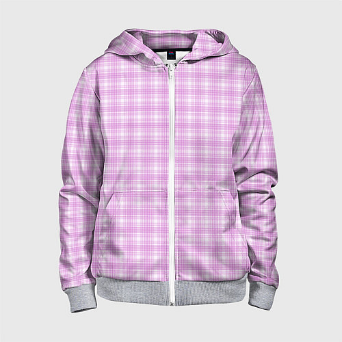 Детская толстовка на молнии Бело-розовый клетчатый / 3D-Меланж – фото 1