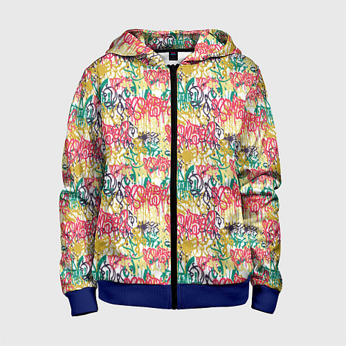 Детская толстовка на молнии Граффити с подтёками / 3D-Синий – фото 1