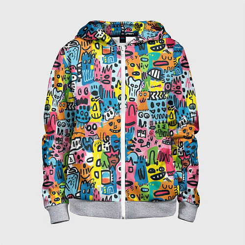 Детская толстовка на молнии Весёлые лица абстрактные / 3D-Меланж – фото 1