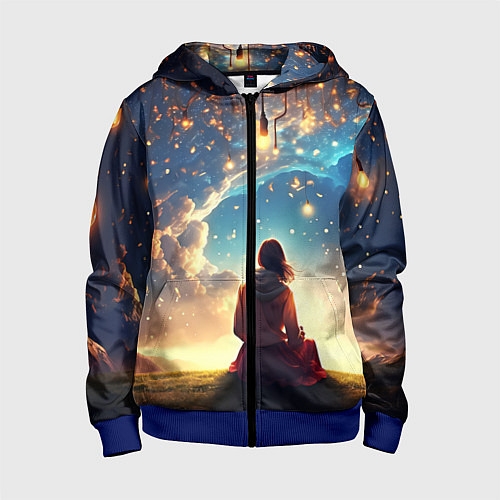 Детская толстовка на молнии Небесный пейзаж - сюрреализм / 3D-Синий – фото 1