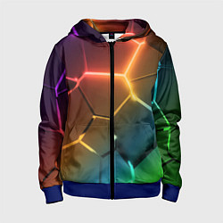 Толстовка на молнии детская Радужные неоновые плиты в разломе, цвет: 3D-синий