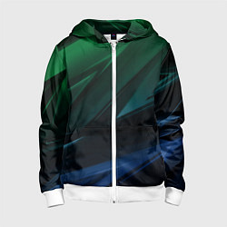 Толстовка на молнии детская Зелено-синие абстрактные объемные полосы, цвет: 3D-белый