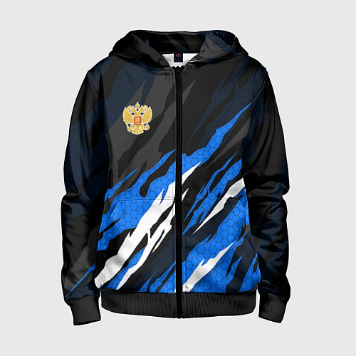 Детская толстовка на молнии Герб России - blue sport / 3D-Черный – фото 1