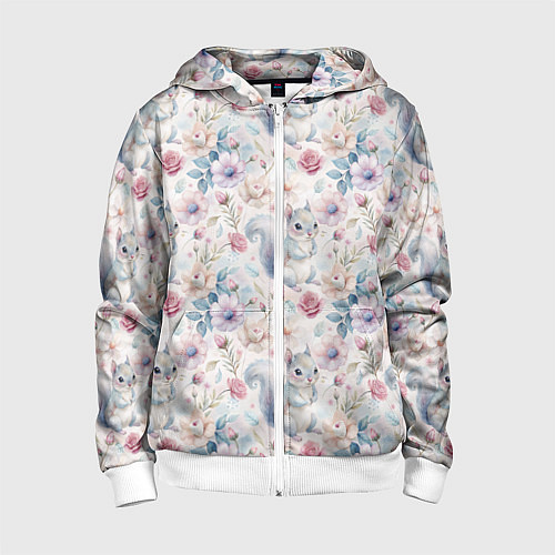 Детская толстовка на молнии Бельчонок в цветах / 3D-Белый – фото 1