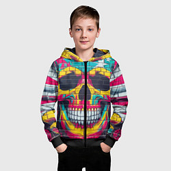 Толстовка на молнии детская Граффити черепа - нейросеть, цвет: 3D-черный — фото 2