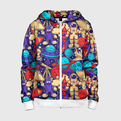 Детская толстовка на молнии Космические мультяшные персонажи / 3D-Белый – фото 1