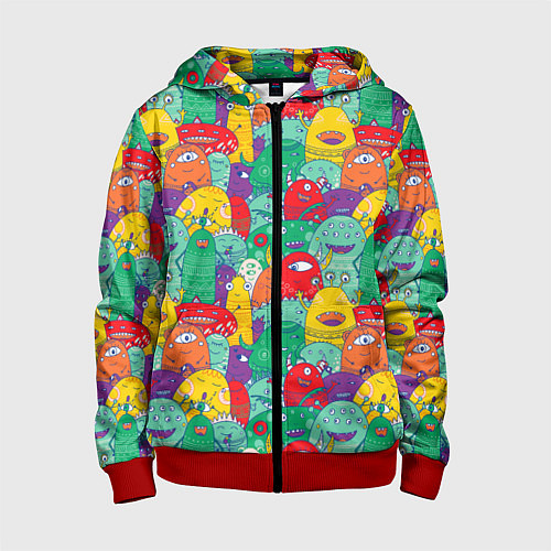 Детская толстовка на молнии Разноцветные монстрики / 3D-Красный – фото 1