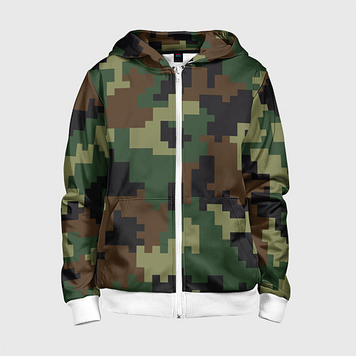 Детская толстовка на молнии Камуфляж хаки текстура / 3D-Белый – фото 1