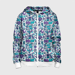 Толстовка на молнии детская Граффити крючок и петля, цвет: 3D-белый