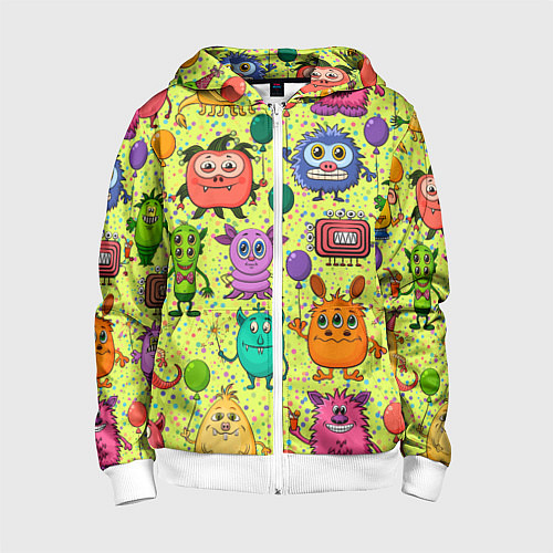 Детская толстовка на молнии Цветные монстрики / 3D-Белый – фото 1