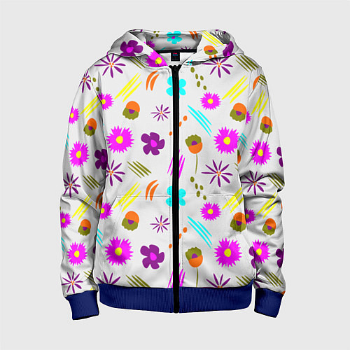 Детская толстовка на молнии Яркий цветочный узор-паттерн / 3D-Синий – фото 1