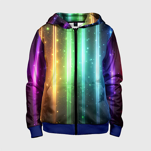 Детская толстовка на молнии Светящиеся яркие неоновые полосы в космосе / 3D-Синий – фото 1