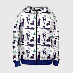 Толстовка на молнии детская Узор из черных магических кошек, цвет: 3D-синий