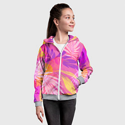 Толстовка на молнии детская Летний фон с цветными листьями в акварельном стиле, цвет: 3D-меланж — фото 2