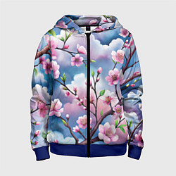 Толстовка на молнии детская Облака цветов сакуры, цвет: 3D-синий