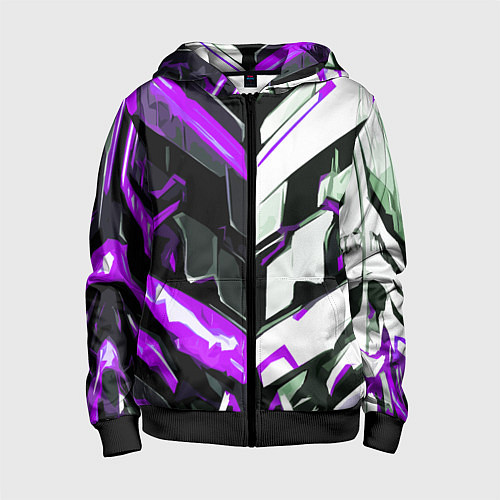 Детская толстовка на молнии Хаотичная фиолетово-белая абстракция на чёрном фон / 3D-Черный – фото 1