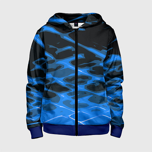 Детская толстовка на молнии Синие абстрактные полосы на чёрном фоне / 3D-Синий – фото 1