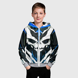 Толстовка на молнии детская Абстрактный белый череп и синие полосы, цвет: 3D-меланж — фото 2