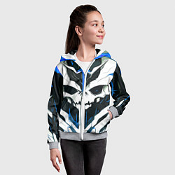 Толстовка на молнии детская Абстрактный белый череп и синие полосы, цвет: 3D-меланж — фото 2