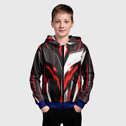 Толстовка на молнии детская Красно-белый абстрактный демонический шлем, цвет: 3D-синий — фото 2