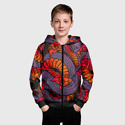 Толстовка на молнии детская Цветы и змея - Японский стиль, цвет: 3D-черный — фото 2