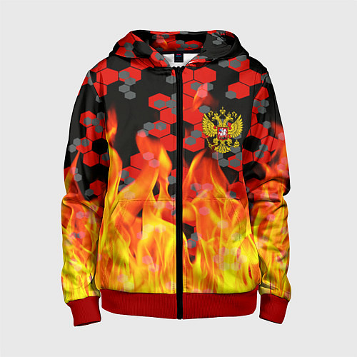 Детская толстовка на молнии Герб РФ броня в огне / 3D-Красный – фото 1