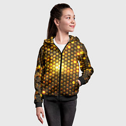 Толстовка на молнии детская Металлические соты - роскошный блеск золота, цвет: 3D-черный — фото 2