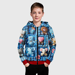 Толстовка на молнии детская Слоники на пэчворк, цвет: 3D-красный — фото 2