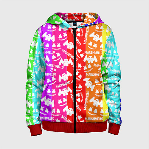 Детская толстовка на молнии Marshmello rainbow / 3D-Красный – фото 1