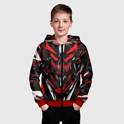 Толстовка на молнии детская Красно-белое абстрактное лицо на чёрном фоне, цвет: 3D-красный — фото 2