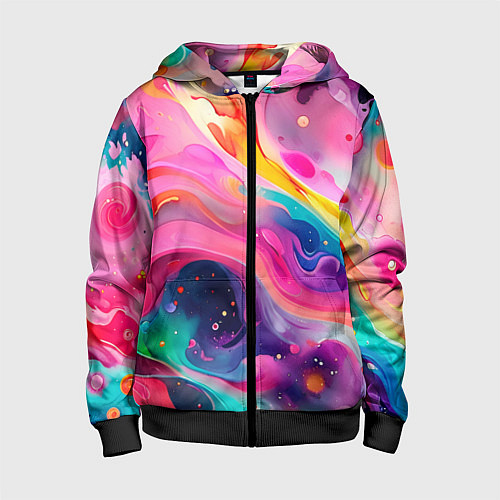 Детская толстовка на молнии Акварельный узор / 3D-Черный – фото 1