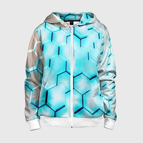 Детская толстовка на молнии Неоновая броня соты / 3D-Белый – фото 1