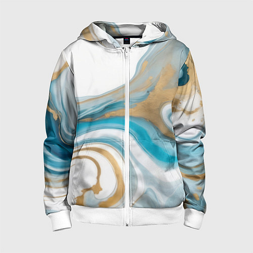 Детская толстовка на молнии Бело-голубой с золотом абстрактный узор / 3D-Белый – фото 1