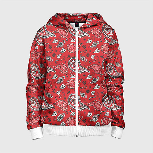 Детская толстовка на молнии Узор бандана красночерный / 3D-Белый – фото 1